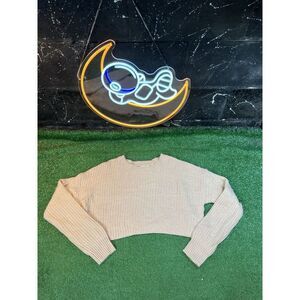 Ardene Cropped Tan Knit Long‎ sleeve Sweater Womens Size Medium MD
